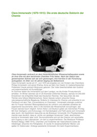 Clara Immerwahr (1870-1915): Die erste deutsche Doktorin der Chemie